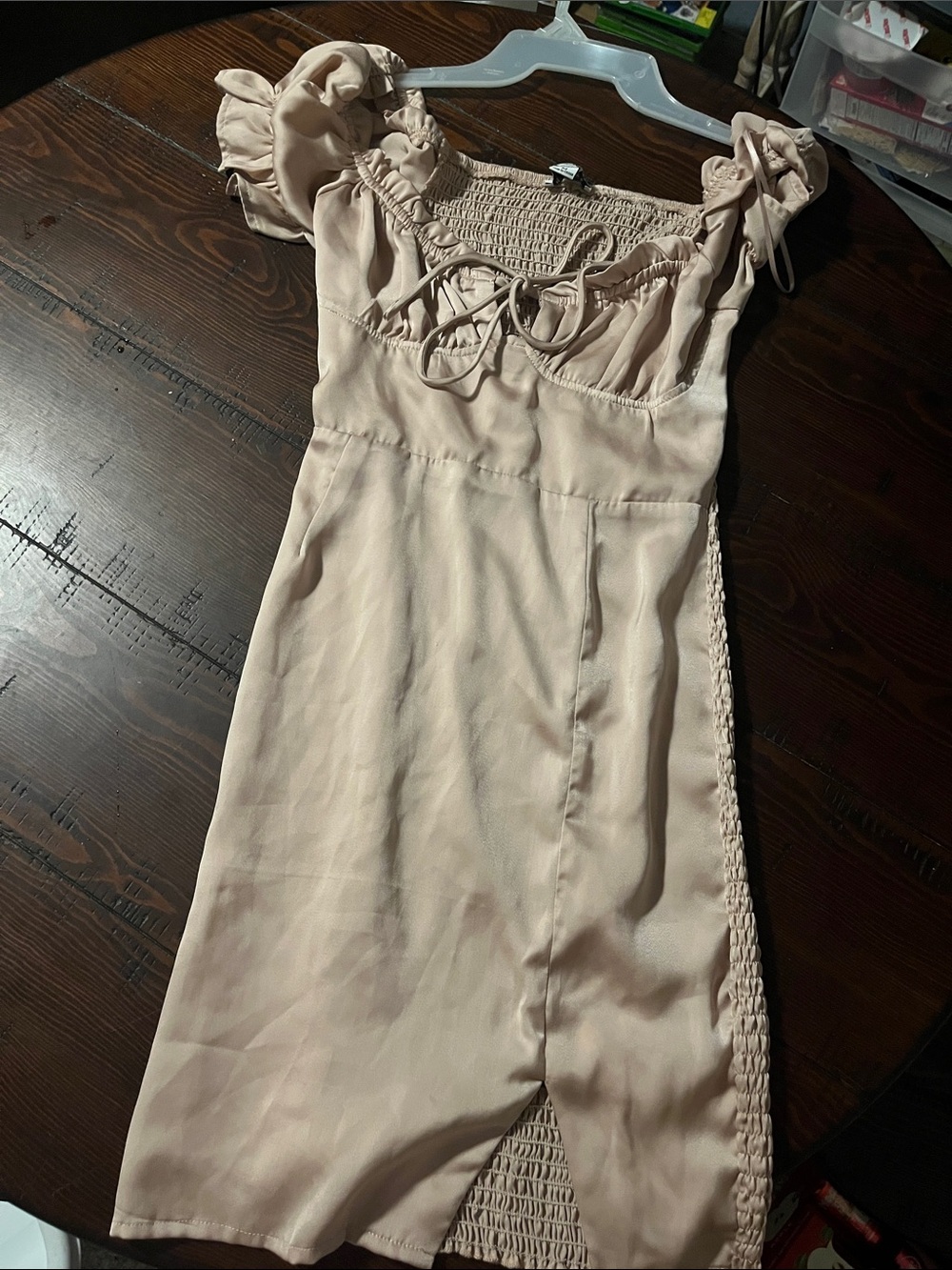 HYFVE Cream Smocked Ruffle-Sleeve Mini Dress-never worn